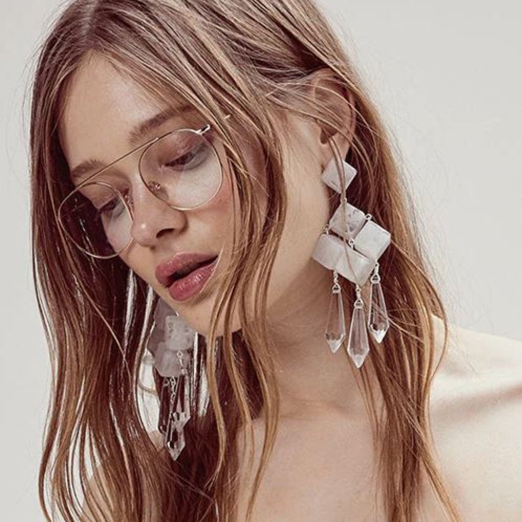 Nwt For Love And Lemons Gwen Earrings In Crystal Clear